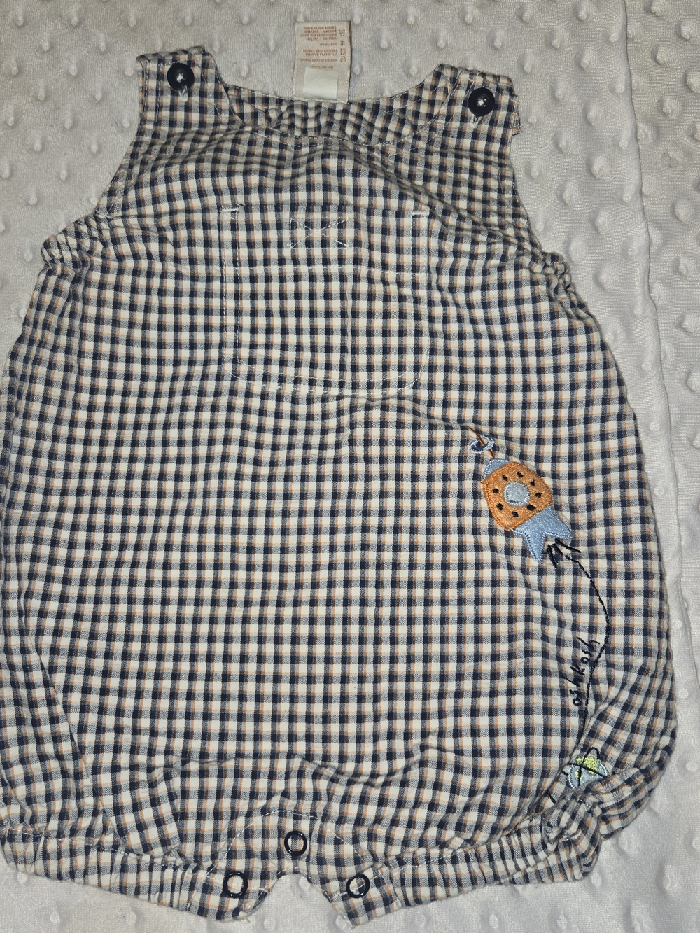 OshKosh B'gosh Navy Cream Gingham Onepiece with‎ Embroidered Rocket Seersucker